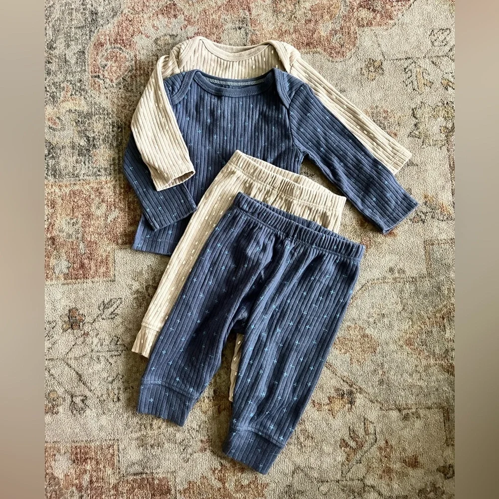 Cloud Island Baby Outfit Set in Blue and Tan - Picture 1 of 2